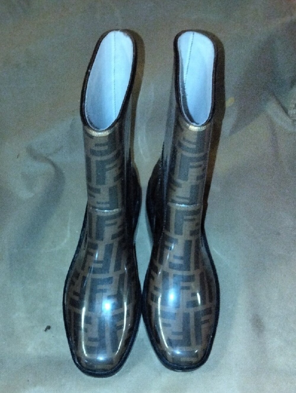 Fendi Women's Mid-Calf Patterned Rain Boots - Brown - Picture 9 of 9